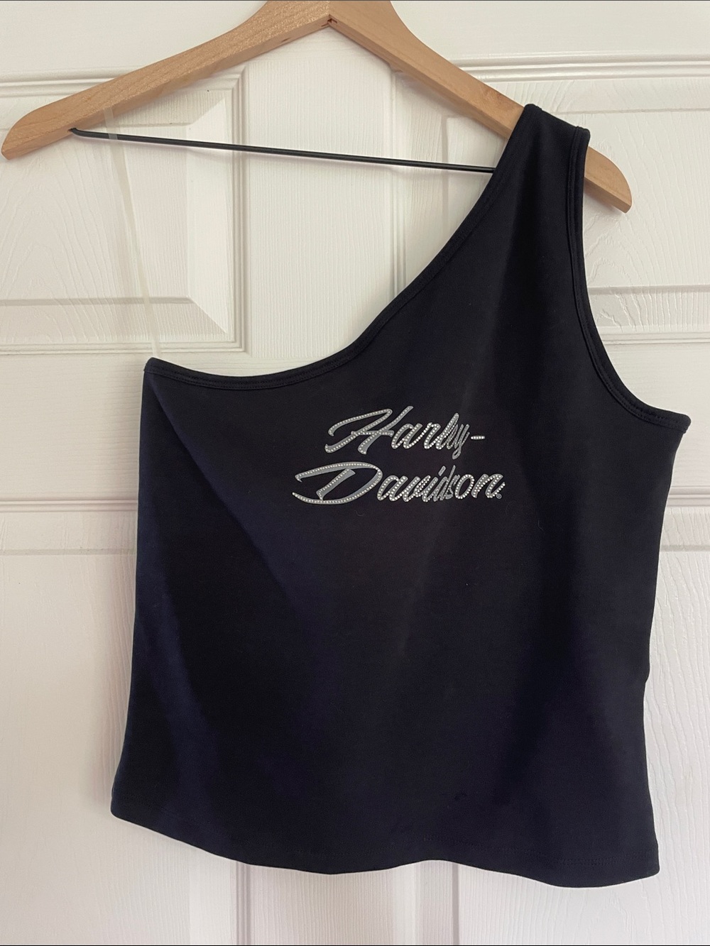 Harley-Davidson Black One-Shoulder Tank with Silver Logo